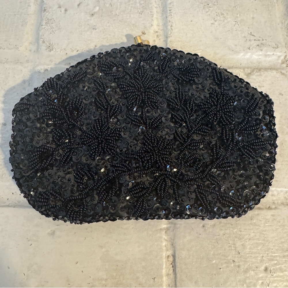 Vintage Black Beaded Purse Crown Colony Beaded Purse - Picture 8 of 11